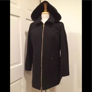 Michael Kors wool blend hooded coat black 12P